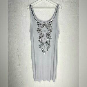 Embellished White Midi Dress with Silver Sequin Detail